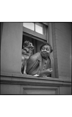 Gordon Parks, Woman and Dog in Window, Harlem, New York, 1943