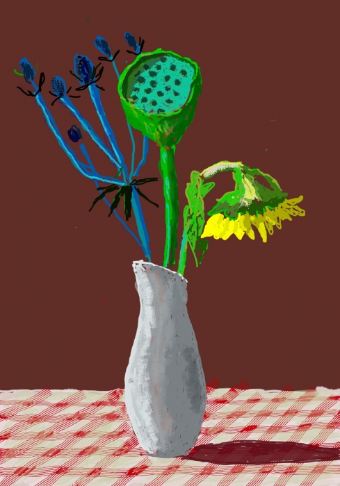 David Hockney, Sunflower with Exotic Flower, 19th March 2021