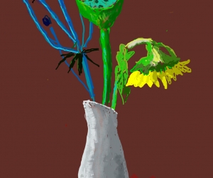 David Hockney, Sunflower with Exotic Flower, 19th March 2021